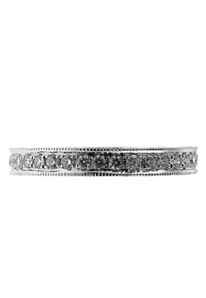Triple Sided Eternity Band with Round Diamonds Bordered by Beaded Milgrain in 18k White Gold