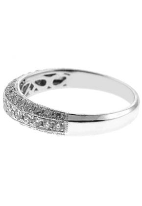 Three Side Protruding Band with Beaded Milgrain and Micro-Prong Set Round Diamonds in 18k White Gold