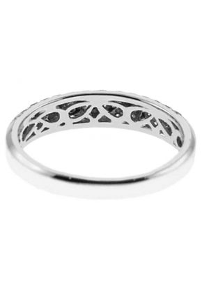 Three Side Protruding Band with Beaded Milgrain and Micro-Prong Set Round Diamonds in 18k White Gold