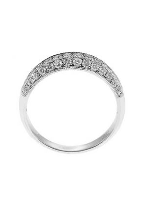 Three Side Protruding Band with Beaded Milgrain and Micro-Prong Set Round Diamonds in 18k White Gold