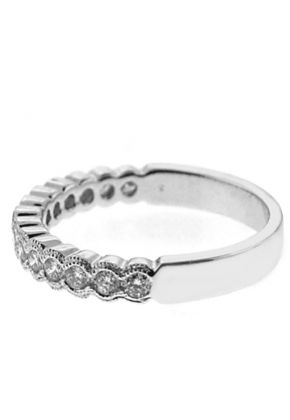 Semi-Bezel Set Band with Round Diamonds Bordered by Beaded Milgrain in 18k White Gold