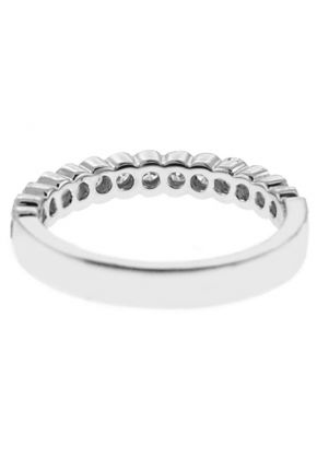 Semi-Bezel Set Band with Round Diamonds Bordered by Beaded Milgrain in 18k White Gold