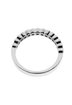 Semi-Bezel Set Band with Round Diamonds Bordered by Beaded Milgrain in 18k White Gold