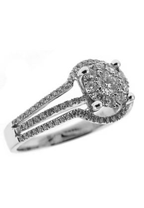 Triple Split Shank Ring with a Center Cluster of Diamonds in 18K White Gold