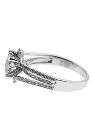 Triple Split Shank Ring with a Center Cluster of Diamonds in 18K White Gold