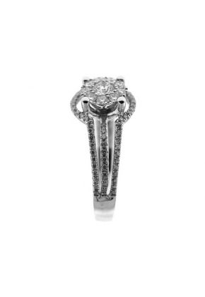 Triple Split Shank Ring with a Center Cluster of Diamonds in 18K White Gold