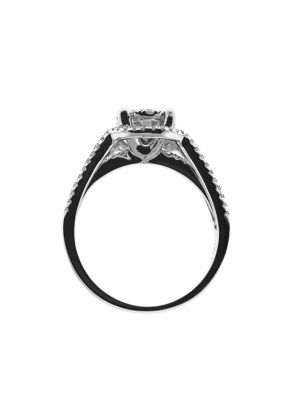 Triple Split Shank Ring with a Center Cluster of Diamonds in 18K White Gold