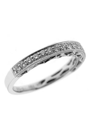Three Side Band with Filigree Design and Micro-Prong Set Round Diamonds in 18k White Gold