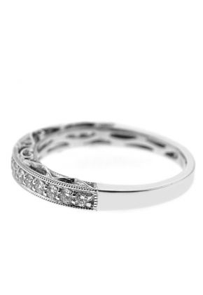 Three Side Band with Filigree Design and Micro-Prong Set Round Diamonds in 18k White Gold