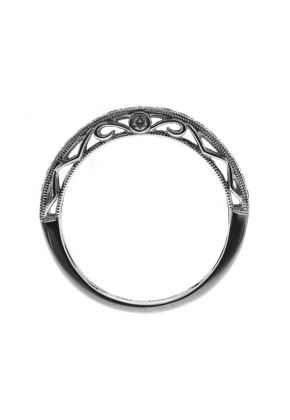 Three Side Band with Filigree Design and Micro-Prong Set Round Diamonds in 18k White Gold