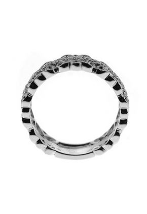 Milgrain Filigree Band with Round Diamonds in Between Set in 18k White Gold