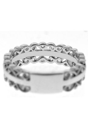 Milgrain Filigree Band with Round Diamonds in Between Set in 18k White Gold