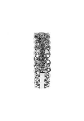 Milgrain Filigree Band with Round Diamonds in Between Set in 18k White Gold