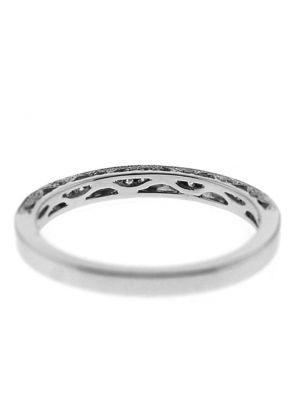 Milgrain Engraved Three Side Band with Micro-Prong Set Round Diamonds and Triangular Openwork in 18k White Gold