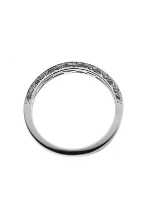 Milgrain Engraved Three Side Band with Micro-Prong Set Round Diamonds and Triangular Openwork in 18k White Gold