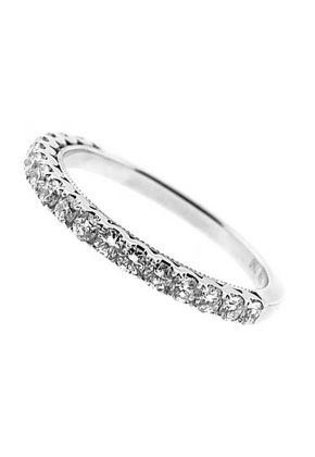 Single Row Prong Set Band with Beaded Milgrain and Round Diamonds in 18k White Gold