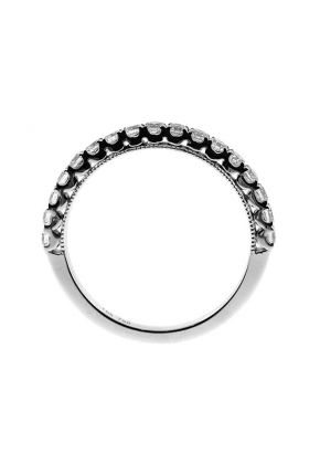 Single Row Prong Set Band with Beaded Milgrain and Round Diamonds in 18k White Gold