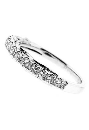 Single Row Band with Wavy Milgrain Design and Round Diamonds Set in 18k White Gold