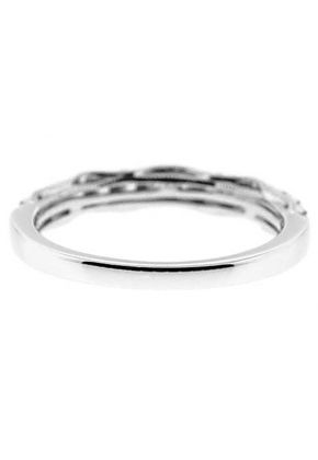 Single Row Band with Wavy Milgrain Design and Round Diamonds Set in 18k White Gold