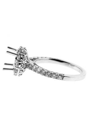 Round Halo Engagement Ring with Milgrain and Round Diamonds Set in 18k White Gold