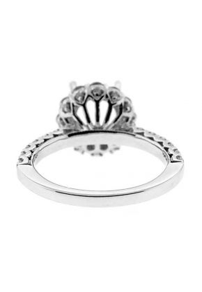 Round Halo Engagement Ring with Milgrain and Round Diamonds Set in 18k White Gold