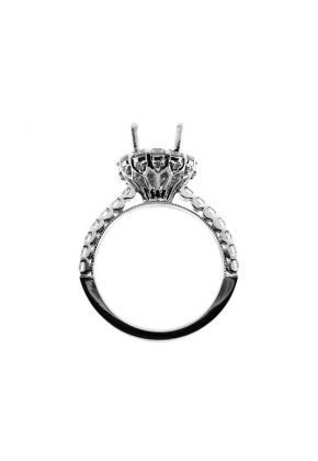 Round Halo Engagement Ring with Milgrain and Round Diamonds Set in 18k White Gold