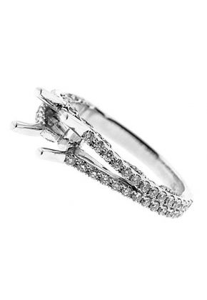 Semi-Mount Split Shank Engagement Ring with Micro-Prong and Bezel Set Round Diamonds in 18k White Gold