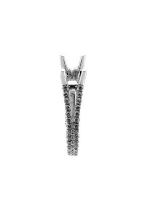Semi-Mount Split Shank Engagement Ring with Micro-Prong and Bezel Set Round Diamonds in 18k White Gold