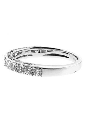 Single Row Three Side Band with Beaded Milgrain Micro-Prong Set Round Diamonds in 18k White Gold