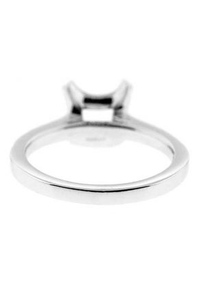 Four Prong Head with Diamonds, Single Row Shank, Diamond Engagement Semi Mount White Gold Ring