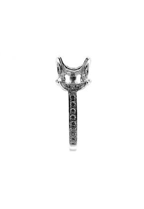 Four Prong Head with Diamonds, Single Row Shank, Diamond Engagement Semi Mount White Gold Ring