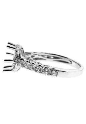 Side Halo Single Row Scallop Sides with Milligrain Engagement Ring Semi Mount