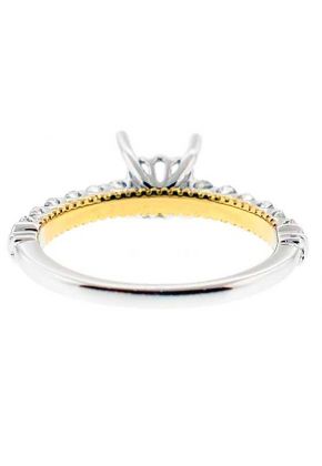 White Gold with Yellow Gold Accent Beading, Single Row Diamond Engagement Semi Mount Ring