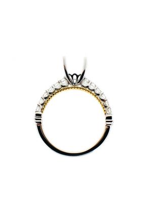 White Gold with Yellow Gold Accent Beading, Single Row Diamond Engagement Semi Mount Ring