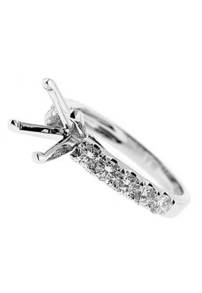 10 stone, 0.84ct, Single Row Diamond Engagement Semi Mount White Gold Ring