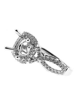 Square Halo, Split Bypass, Twist Shank Diamond Engagement Semi Mount White Gold Ring