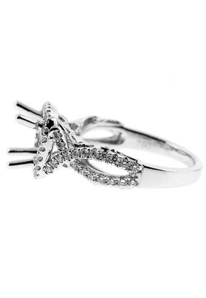 Square Halo, Split Bypass, Twist Shank Diamond Engagement Semi Mount White Gold Ring