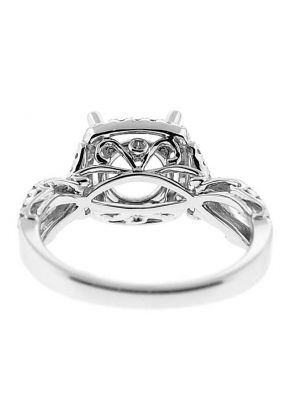Square Halo, Split Bypass, Twist Shank Diamond Engagement Semi Mount White Gold Ring