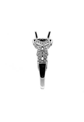 Square Halo, Split Bypass, Twist Shank Diamond Engagement Semi Mount White Gold Ring