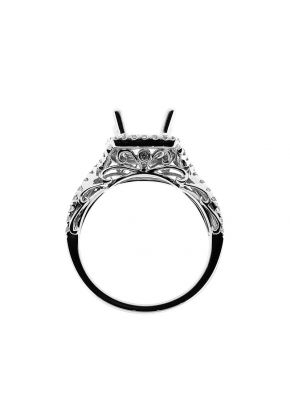 Square Halo, Split Bypass, Twist Shank Diamond Engagement Semi Mount White Gold Ring