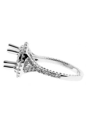 Double Halo, Split Raised Shank, Diamond Engagement Semi Mount White Gold Ring