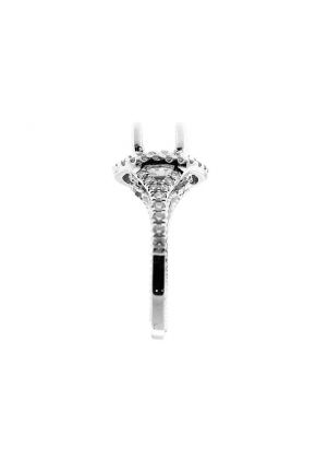 Double Halo, Split Raised Shank, Diamond Engagement Semi Mount White Gold Ring