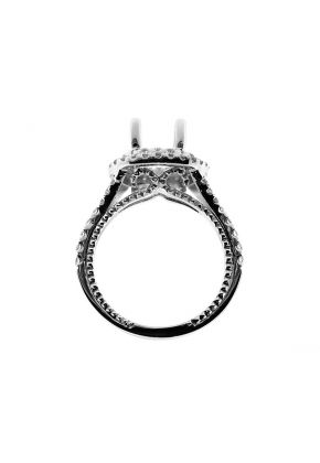Double Halo, Split Raised Shank, Diamond Engagement Semi Mount White Gold Ring