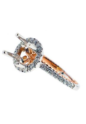 Halo Two Tone, White and Rose Gold Diamond Engagement Semi Mount Ring