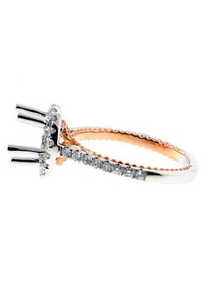 Halo Two Tone, White and Rose Gold Diamond Engagement Semi Mount Ring