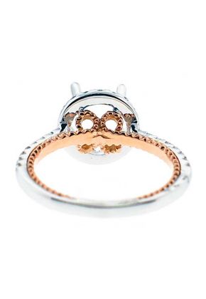 Halo Two Tone, White and Rose Gold Diamond Engagement Semi Mount Ring