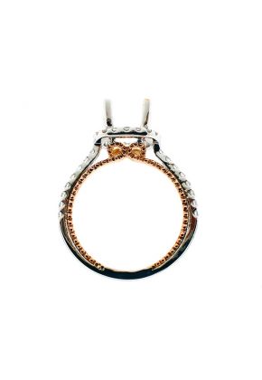 Halo Two Tone, White and Rose Gold Diamond Engagement Semi Mount Ring