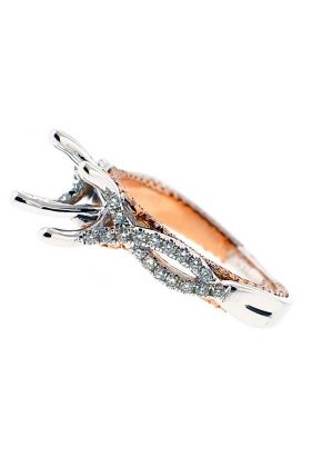 Two Tone, White And Rose Gold Twist Bypass Diamond Engagement Semi Mount Ring Setting