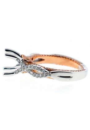 Two Tone, White And Rose Gold Twist Bypass Diamond Engagement Semi Mount Ring Setting