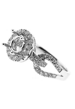 Halo with Modern Shank Diamond Engagement Semi Mount White Gold Ring Setting